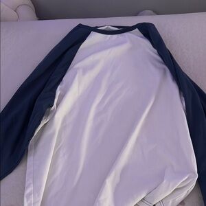 White and Blue Raglan Baggy Long Sleeve Shirt